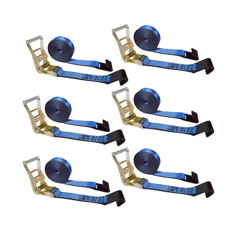 Tie 4 Safe 2" x 30' Ratchet Tie Downs w/ Flat Hooks, WLL, 3,333 lbs., PK6 RT04C-530-M11N-BU-6